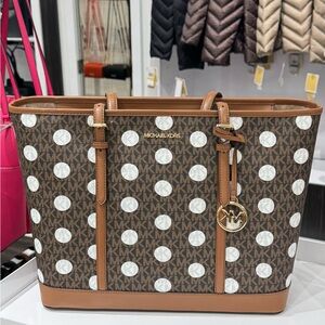 Michael Kors Brown and White Polka Dot Tote